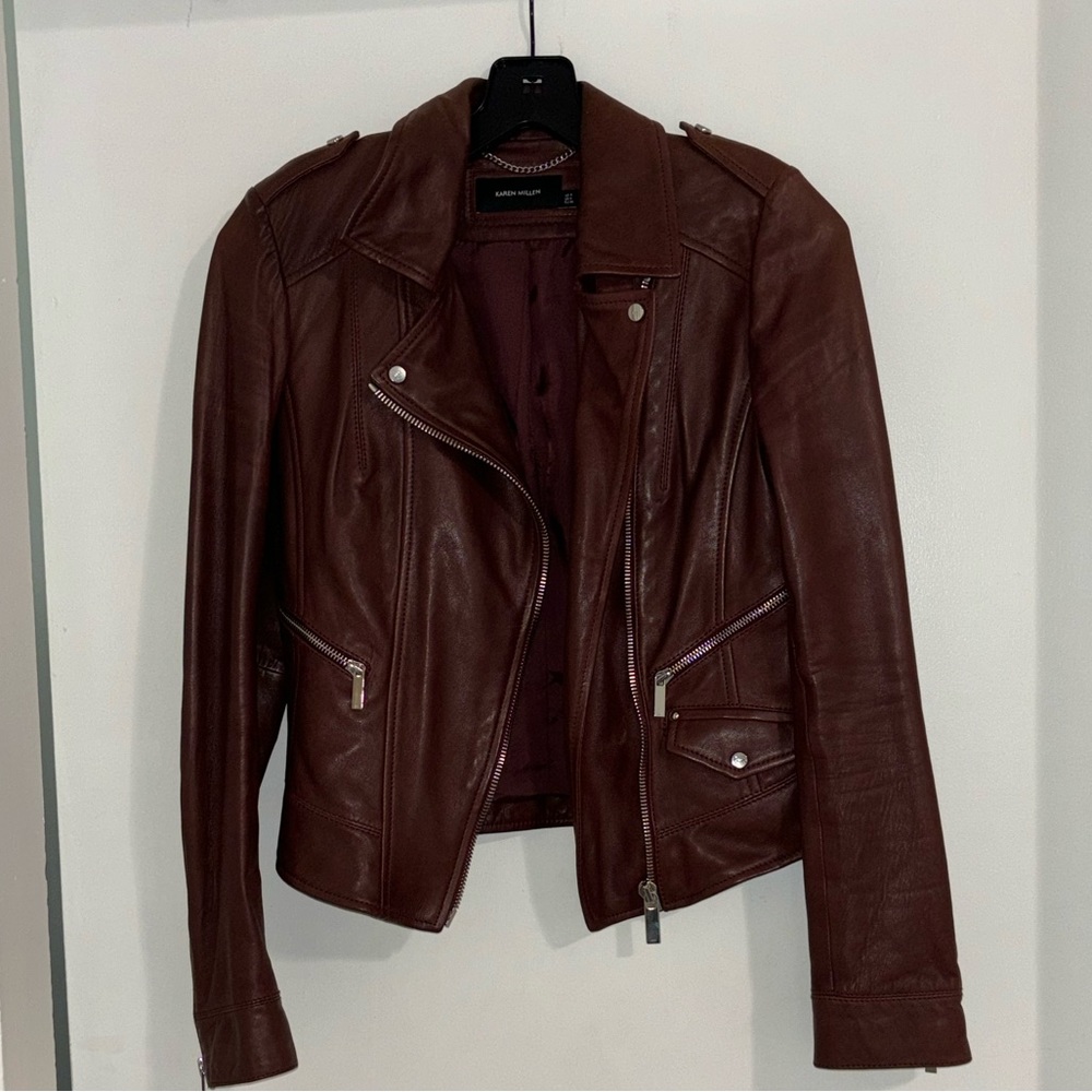 Burgundy real leather jacket - Picture 2 of 5